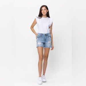 Cello light wash distressed frayed denim shorts sz M
